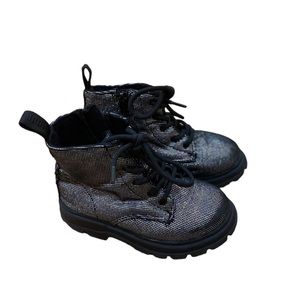 Zara Baby Toddler Black Silver Combat Boot US 6 6.5 Euro Sizes 22 Booties